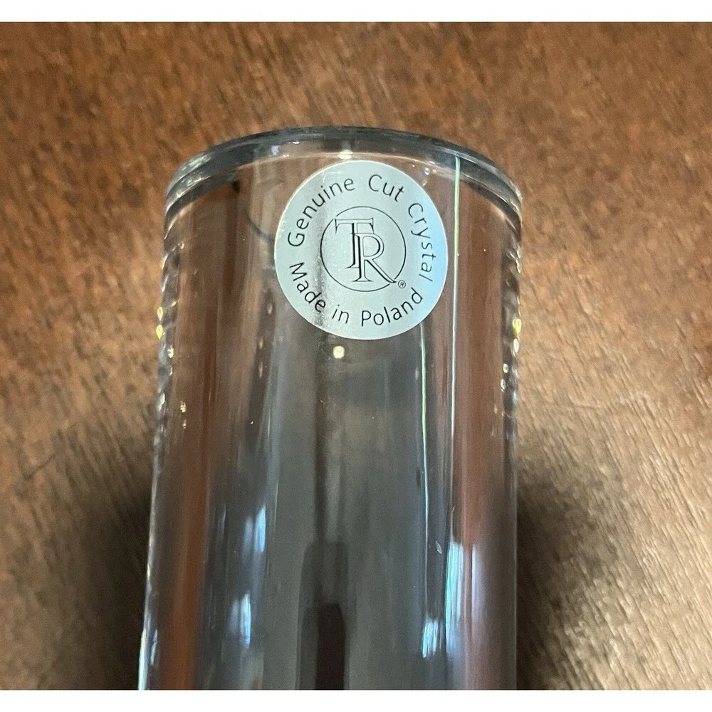 Vintage TR Made In Poland Genuine Cut Crystal Thick Vase 8” Tall, 1.75” Wide